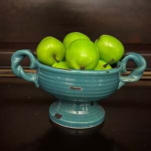 Vintage Hull Pottery Teal Green Pedestal Bowl